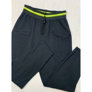 Fabletics Black Athletic Jogger Pants Neon Green Trim Elastic Waist Drawstring S